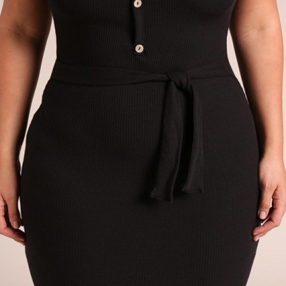 Mini Dress with self tie sash in Black - Picture 7 of 8